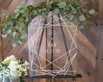 Wedding Sign Clear Glass Look Acrylic Wedding Sign Sign, Geometric Lines Modern Minimalist, Modern Decoration (Item - GCW640)