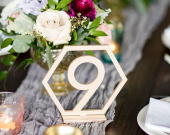 Wedding Geometric Table Numbers Wedding, Wooden Laser Cutout Hexagon Table Numbers Wedding Decor, Boho Centerpiece Table Decor (GTN200)