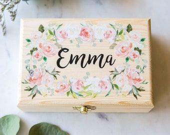 Bridesmaid Gift Box Jewelry Box Personalized Name, Wooden Box for Bridesmaids Flower Girl Gift Gift Name Box (Item - JBF340)