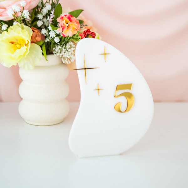 Retro Wedding Table Numbers Midcentury Mod Wedding Table Number Sign Wedding Centerpiece Modern Minimalist Acrylic Table Number (RTB123)