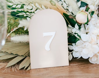 Painted Table Numbers Wedding, Arched Table Numbers Modern Party Event Decor, Acrylic Table Numbers, Modern Wedding Table Sign (PAR622)