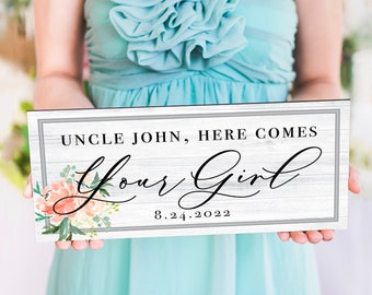 Wedding Aisle Sign for Flower Girl or Ring Bearer Uncle Here Comes the Bride Wedding Ceremony Sign for Bride Personalized (Item - HCB242)