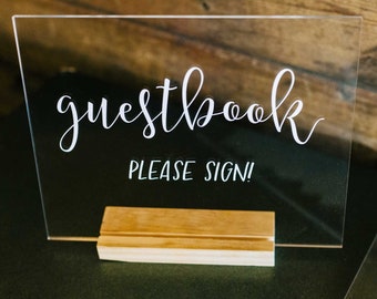 Please Sign Guestbook Sign for Wedding or Party Guest Book Clear Acrylic Wedding Sign on Stand, Guest Book Sign for Wedding (Item - CGB649)