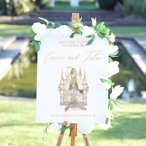 Fairytale Wedding Welcome Sign Castle White Acrylic Elegant Wedding Sign for Wedding, Welcome Sign Wedding Decor Sign (Item - CWS422)