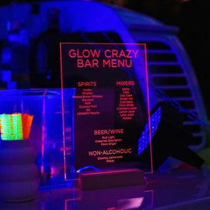 Bar Sign LED Light Up Bar Sign Acrylic Sign for Bar Sign Wedding Party Drinks Sign Custom Wedding Bar Sign LED Light Up Neon Glow GLS223