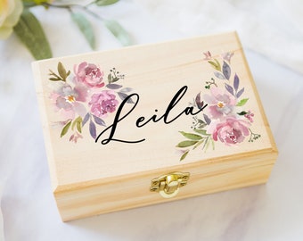 Flower Girl or Bridesmaids Gift Box Jewelry Box Mauve Personalized Name Wooden Box for Wedding Bridal Party Gift Box (Item - JBF343)