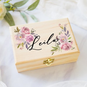 Caja de regalo para damas de honor o niñas de las flores, caja de joyería con nombre personalizado en color malva, caja de madera para regalo de boda o fiesta nupcial (artículo: JBF343)