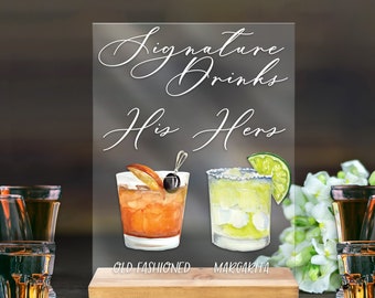 Drink Menu Sign for Wedding or Party Bar Sign, Signature Drinks Wedding Sign, Bar Sign His Hers Drinks Custom Drinks Sign Clear (SID621)