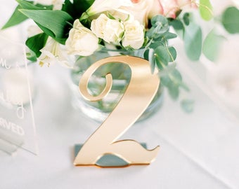 Wedding Acrylic Table Numbers Weddings and Events - Standing Numbers Gold, Silver, Clear Acrylic Chic Wedding Decor Centerpieces (ACB100)