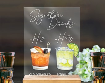 Signature Drink Sign for Wedding or Party Bar Menu Sign, Wedding Sign, Bar Sign His Hers Drinks Custom Drinks Sign Clear (SID621)