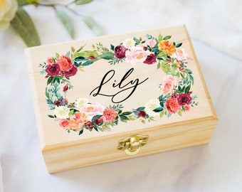 Flower Girl or Bridesmaids Gift Box Jewelry Box Personalized Name, Wooden Box for Wedding Bridal Party Gift Box (Item - JBF344)