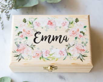 Bridesmaids Gift Box Jewelry Box Personalized Name Flower Girl Gift Wooden Box Wedding Bridal Party Gift Name Box Wedding (Item - JBF340)