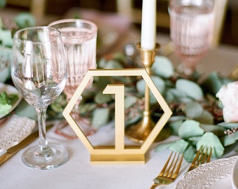 Wedding Geometric Table Numbers Wedding, Wooden Laser Cutout Hexagon Table Numbers Wedding Decor, Boho Centerpiece Table Decor (GTN200)