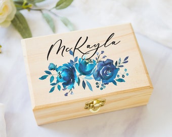 Flower Girl or Bridesmaids Gift Box Jewelry Box Personalized Name, Wooden Box for Wedding Bridal Party Gift Name Box (Item - JBF342)
