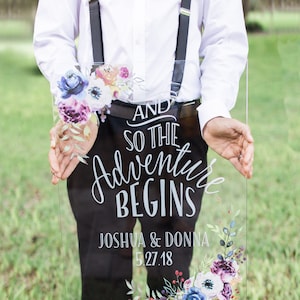 Wedding Welcome Sign Clear Acrylic Glass Look Sign Acrylic Wedding Sign Adventure Begins Quote, Modern Wedding Glass Look (Item - LFL142)