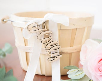 Flower Girl Basket Wooden Name for Basket, Wedding Bridal Party Gift for Flower Girl Ceremony Personalized Basket Name Wood (Item - STS200)