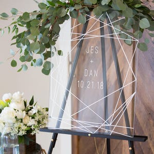 Wedding Welcome Sign Clear Acrylic Glass Look Welcome Sign, Geometric Lines Modern Minimalist Acrylic Wedding Sign Item GCW640 image 8