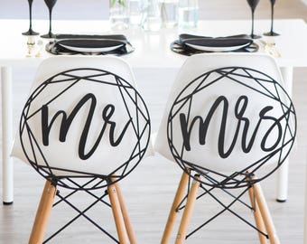 Modern Wedding Chair Signs Geometric Style for Bride and Groom Wedding Chairs, Minimalist Calligraphy Hanging Signs Set (Item - MOC210)