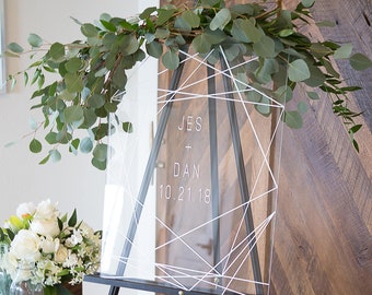 Signe de bienvenue de mariage signe de bienvenue en verre acrylique transparent, lignes géométriques signe de mariage acrylique minimaliste moderne (article - GCW640)