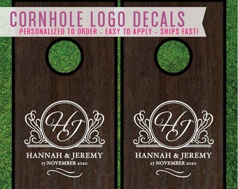 Wedding Cornhole Decals, Cornhole Board Monogram Stickers for DIY Cornhole Game Boards Personalized Corn hole Gift Couples (Item - CHL321)