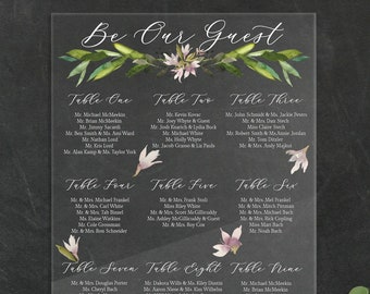 Seating Chart Wedding Clear Sign for Wedding Display, Painted Style Pressed Flower Style Modern Decor Sign Clear Acrylic (Item - BOG649)