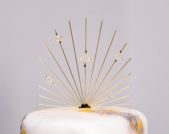 Starburst Cake Topper Wedding, Celestial Cake Topper Line art Modern Dessert Cake Topper Star Sun Theme Theme Party or Wedding (SBT200)