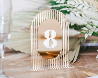 Wedding Midcentury Arch Table Numbers Wedding Modern Party Event Decor, Acrylic Table Numbers, Modern Arch Shape Wedding Table Sign (MCV622)