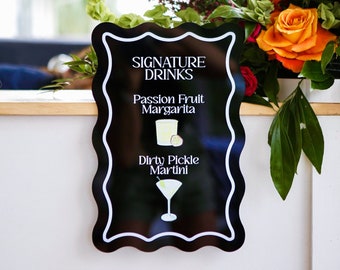 Wavy Squiggle Wedding Bar Menu Sign Wedding Bar Sign Drinks Menu for Wedding Bar Floating Invisible Stand Wedding Bar Drink Menu  (FWV243)