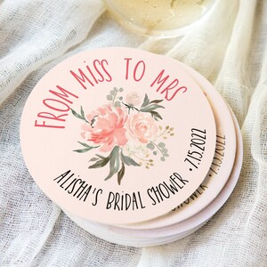 Bridal Shower Coasters Thank You Favors Personalized Name & Shower Date Pink Floral Design Coaster for Wedding Decor MIS541