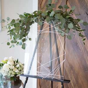 Wedding Welcome Sign Clear Acrylic Glass Look Welcome Sign, Geometric Lines Modern Minimalist Acrylic Wedding Sign (Item - GCW640)