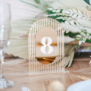 Wedding Midcentury Arch Table Numbers Wedding Modern Party Event Decor, Acrylic Table Numbers, Modern Arch Shape Wedding Table Sign (MCV622)