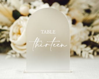 Frosted Arch Wedding Table Number Sign for Wedding Centerpiece Modern Acrylic Pretty Script Calligraphy Wedding Number Sign (Item - FAS622)