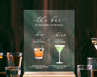 Drink Menu Sign for Wedding or Party Bar Sign, Signature Drinks Wedding Sign, Bar Sign His Hers Custom Drinks Sign Clear Arch (BAR622)