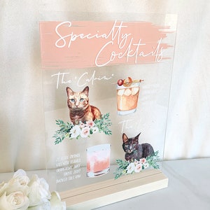 Pet Drink Sign with Custom Cats or Dogs, Wedding Sign YOUR Custom Cat Pet, Bar Sign His Hers Drinks Custom Pet Drinks Sign Clear (DDS621)