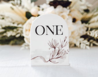 Monochrome Arch Wedding Table Number Sign for Wedding Centerpiece Modern Acrylic Floral Black and White Wedding Number (Item - WFN622)