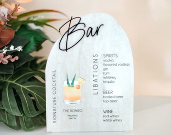 Wedding Bar Menu Sign Faux Travertine Wedding Bar Menu Wedding Bar Signature Drink Cocktail Menu Faux Travertine Stone Bar Sign (TBR623)