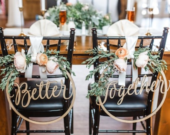 Wedding Ring Chair Signs Circle Better Together Wedding Decorations, Floral Hoop Calligraphy Wooden Hanging Signs Set Circle (Item - BTH200)