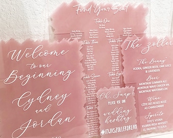 Wedding Sign Bundle Clear Acrylic Painted Wedding Signs Clear Painted for Wedding, Seating Chart Welcome Sign Hashtag Etc (Item - BUN640)