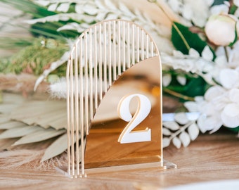 Wedding Gold Arch Table Numbers Wedding Midcentury Modern Party Event Decor, Acrylic Table Numbers, Modern Shape Wedding Table Sign (MDC622)