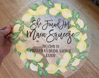 Bridal Shower Welcome Sign Lemon Theme Main Squeeze, Round Circle Welcome Sign for Bridal Shower Party Sign Decor (Item - FMS642)