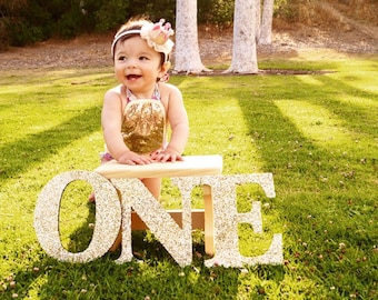 ONE Sign First Birthday Sign in Glitter - Wooden ONE Letters First Birthday Princess Birthday Decor in Glitter One Letters ( Item - LON100 )