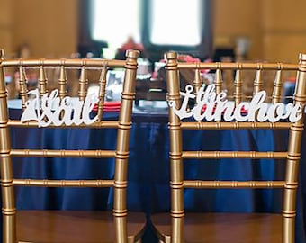 Chair Signs for Wedding, Bride & Groom Nautical Chair Signs, Nautical Anchor Wedding Decorations, Seaside Lake Wedding Ideas (Item - CHA100)