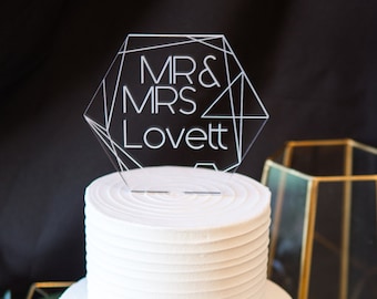 Geometric Wedding Cake Topper Clear Acrylic Wedding Cake Topper Cake Mr & Mrs Cake Topper Modern Geometric Wedding Decor (HCP900)