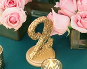 Glitter Table Number Set - Gold or Silver Glitter Numbers for Wedding Reception Decor, Number Signs (Item - GLI120)
