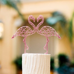 Flamingo Cake Topper Geometric Party Cake Topper Flamingo Lesbian Couples Engagement or Wedding Cake Decor (FLA200)