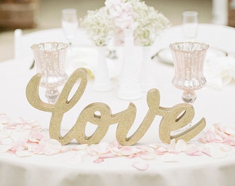 Wedding Sign "Love" Gold or Custom Painted Large Wedding Table Sign for Wedding Reception Bridal Shower Home Decor (Item - TLO100)