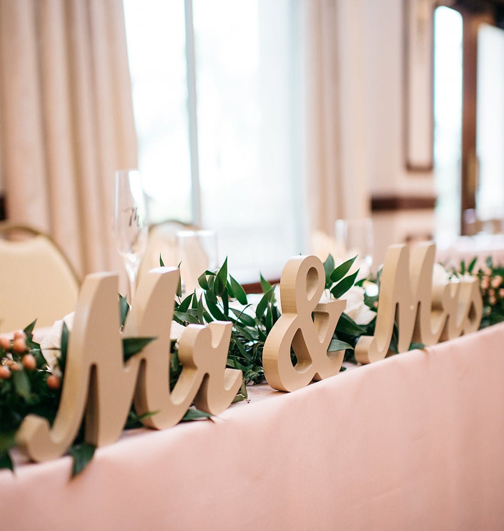 thumbnail image 2 of Mr & Mrs Wood Sign Wedding Decor - Silver Glitter Letters For Reception Table 2 of 13