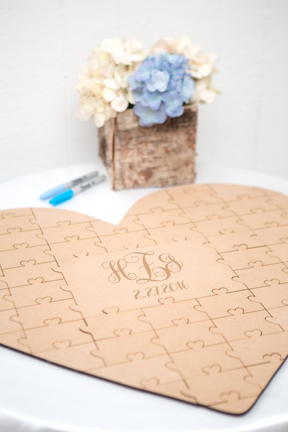 Custom Wooden Puzzle Heart Guestbook Personalized Wedding Guest Book Alternative