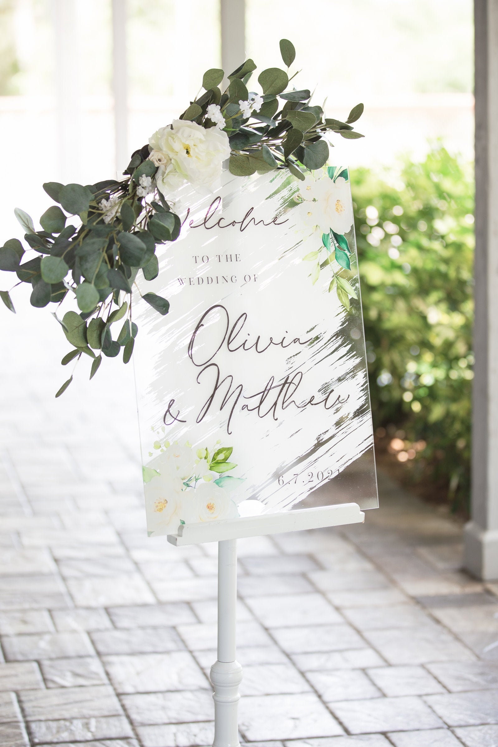 Acuarela azul pintura trasera nombre personalizado bienvenida boda carteles  personalizados bienvenida acrílico boda cartel romántico decorativo boda