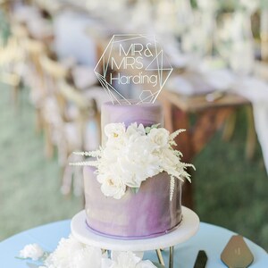 Geometric Wedding Cake Topper Clear Acrylic Personalized Cake Topper Names Clear Cake Topper Modern Wedding Cake Topper (HCP900)